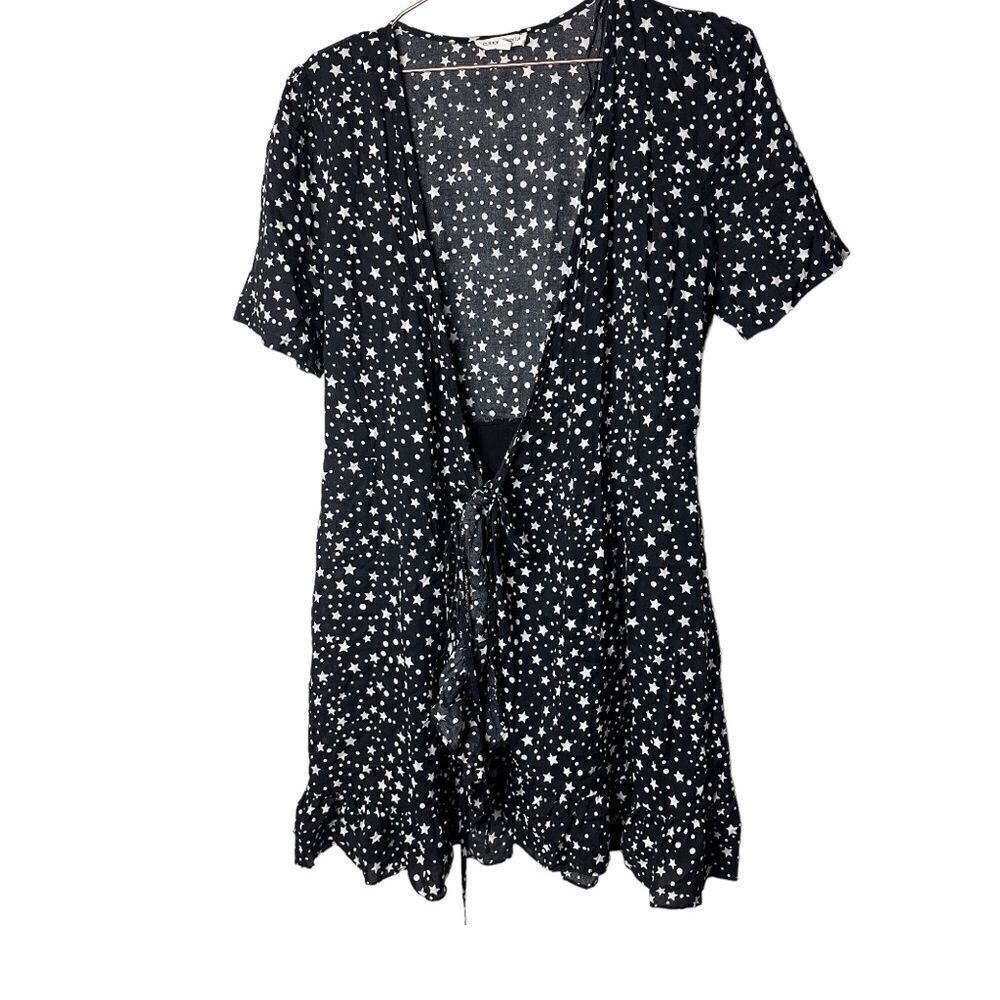 EUC Cotton Candy LA Black Star Print Wrap Dress Medium
